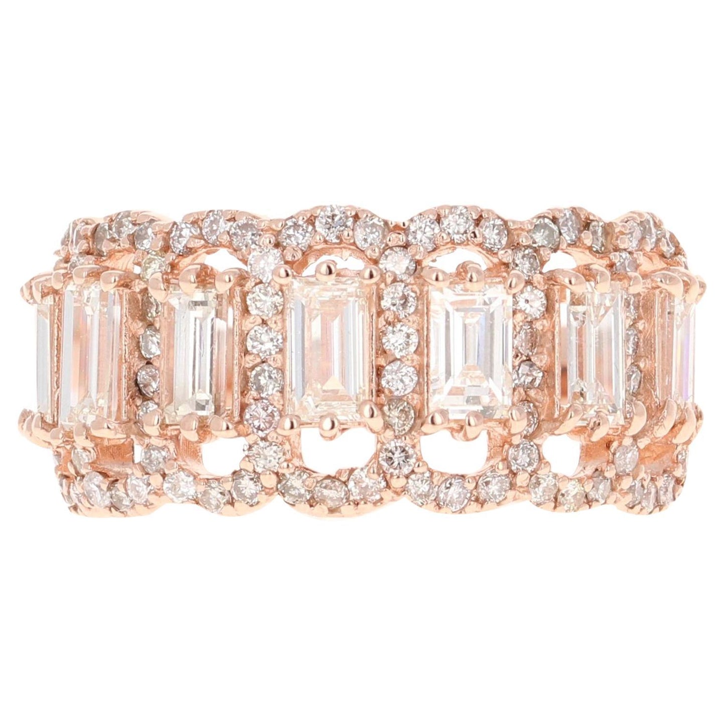 1.97 Carat Baguette and Round Cut Diamond Band 14 Karat Rose Gold
