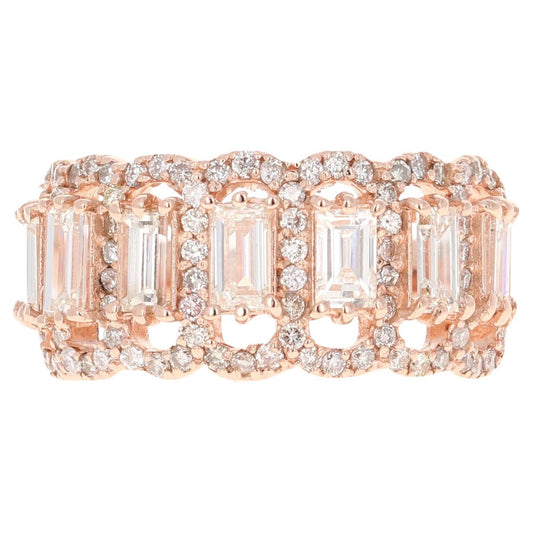 1.97 Carat Baguette and Round Cut Diamond Band 14 Karat Rose Gold