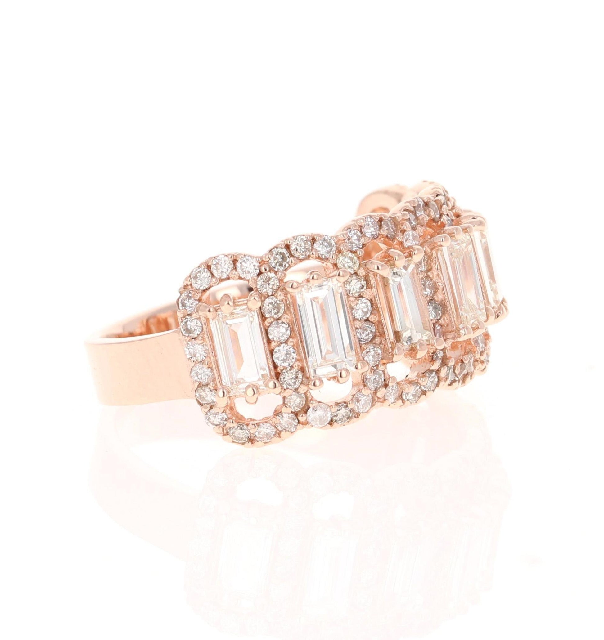 1.97 Carat Baguette and Round Cut Diamond Band 14 Karat Rose Gold
