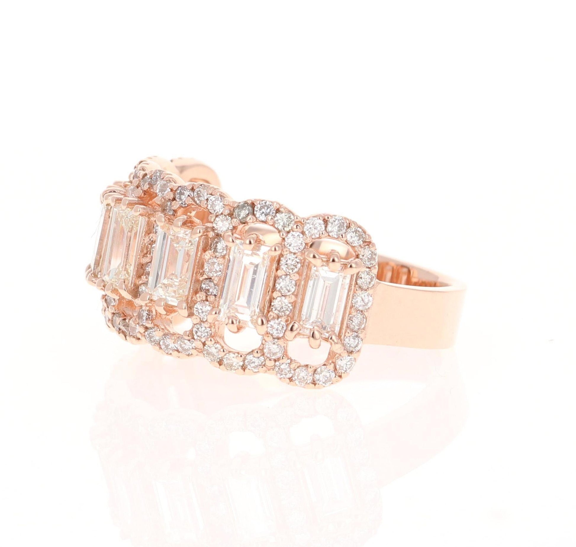 1.97 Carat Baguette and Round Cut Diamond Band 14 Karat Rose Gold