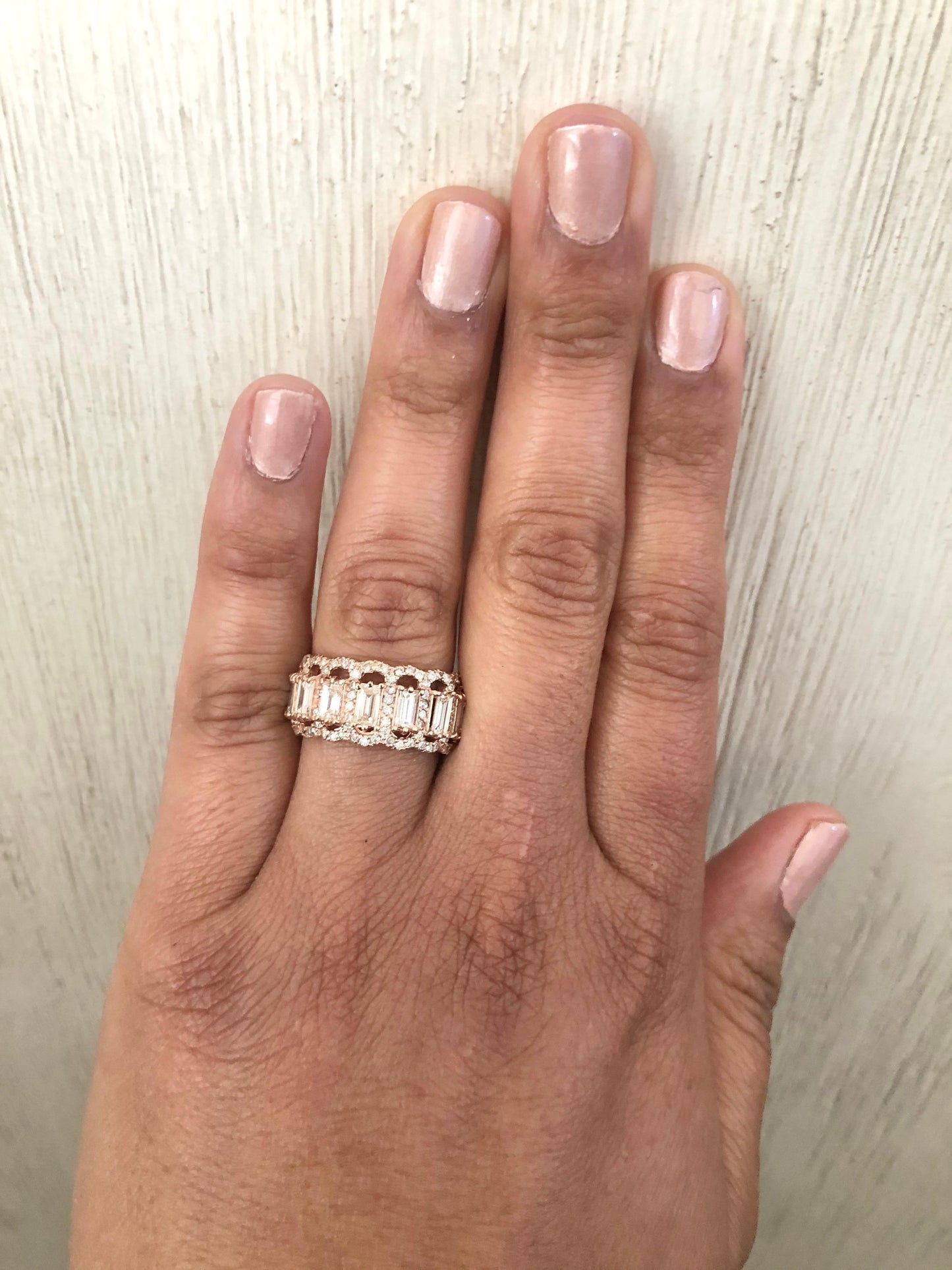 1.97 Carat Baguette and Round Cut Diamond Band 14 Karat Rose Gold