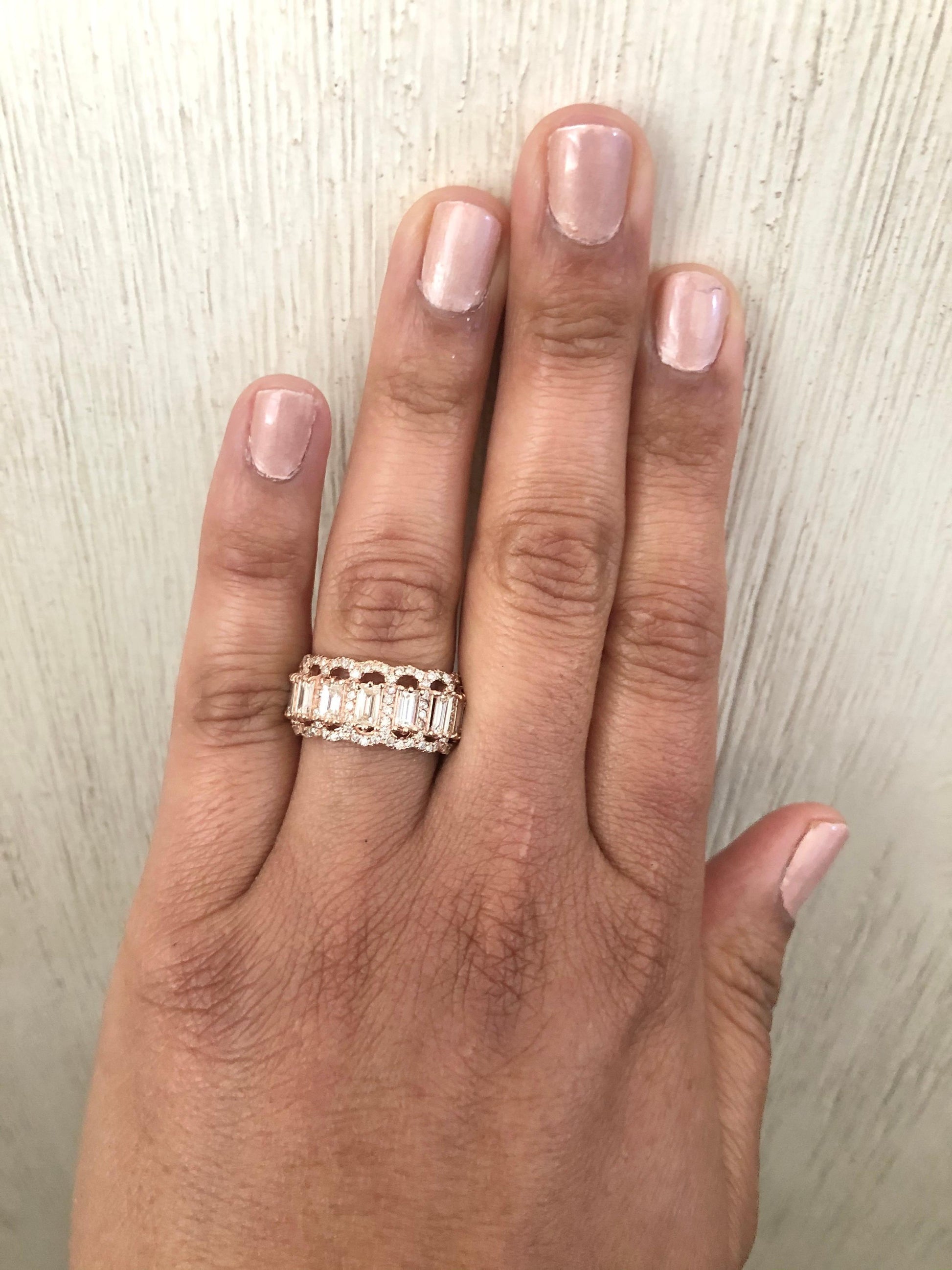 1.97 Carat Baguette and Round Cut Diamond Band 14 Karat Rose Gold