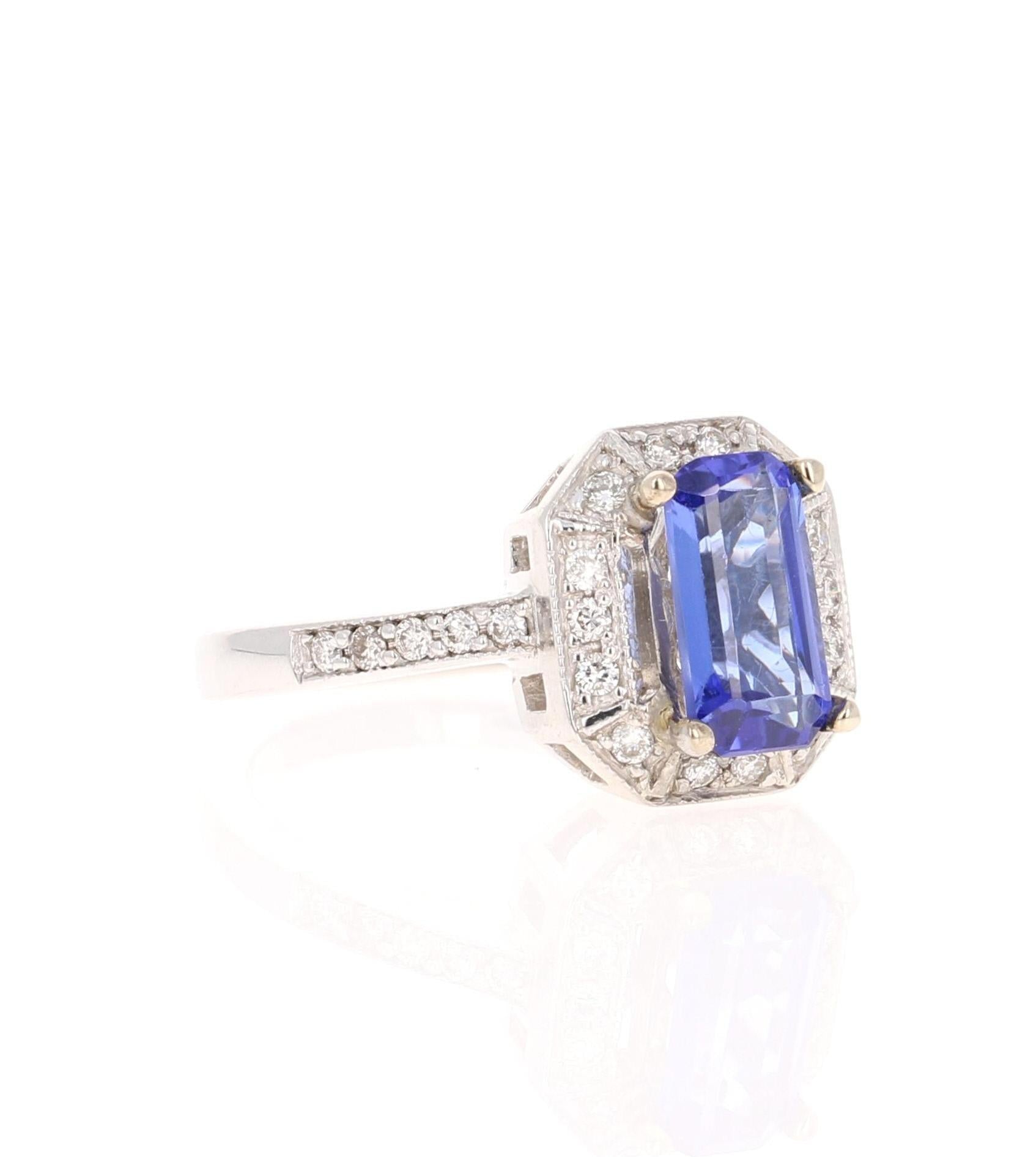2.00 Carat Tanzanite Diamond 14 Karat White Gold Engagement Ring