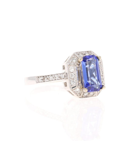 2.00 Carat Tanzanite Diamond 14 Karat White Gold Engagement Ring