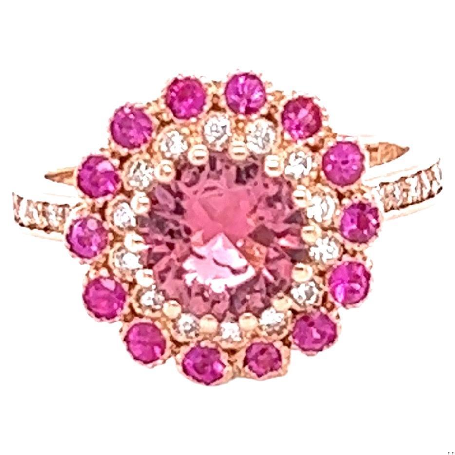 2.01 Carat Tourmaline Sapphire Diamond Rose Gold Cocktail Ring