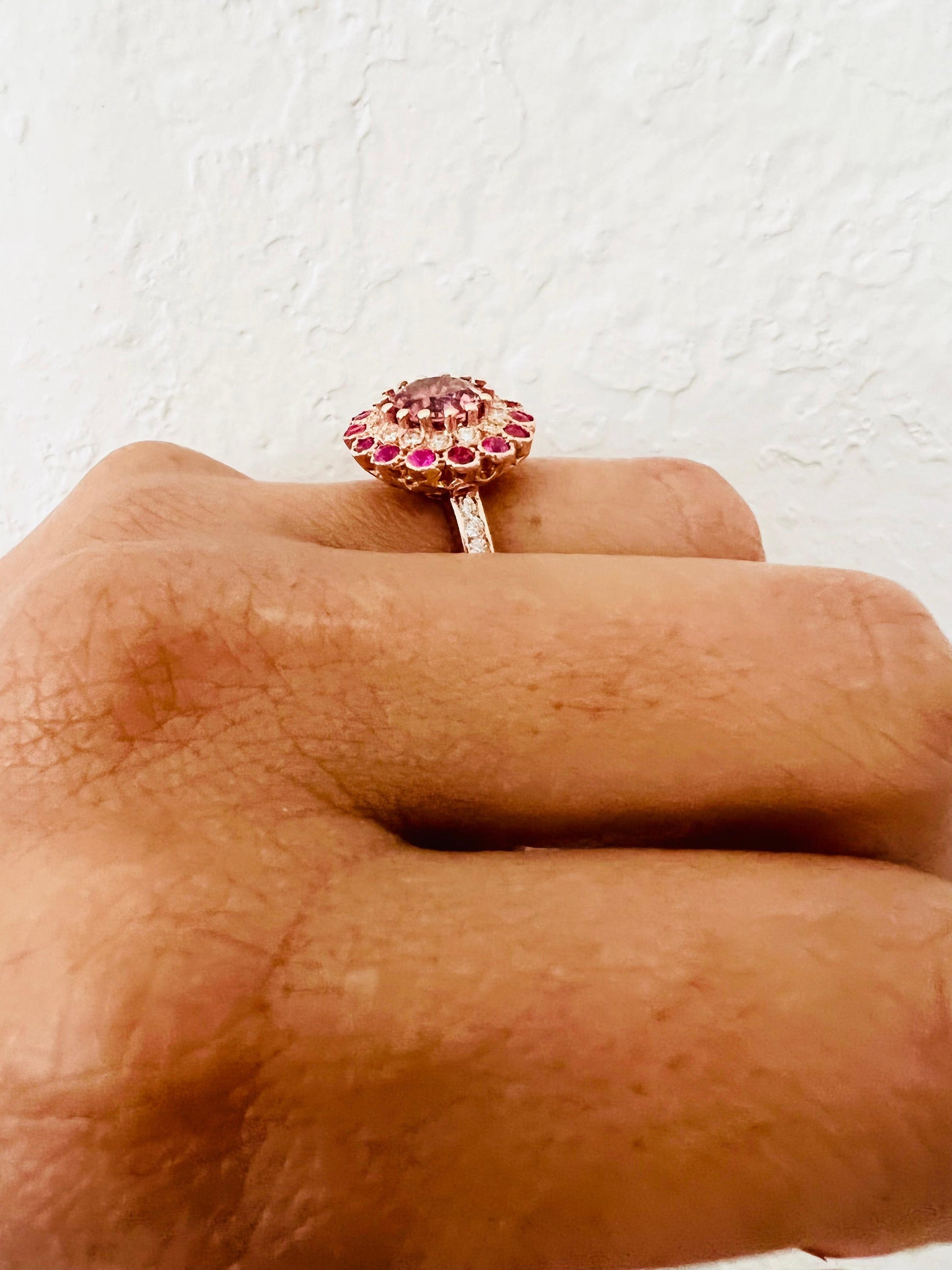 2.01 Carat Tourmaline Sapphire Diamond Rose Gold Cocktail Ring