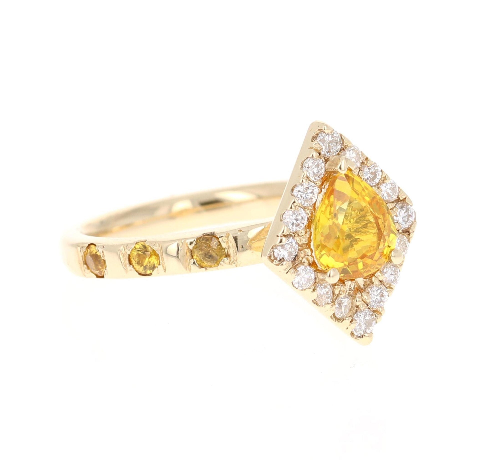 2.01 Carat Yellow Sapphire and Diamond 14 Karat Yellow Gold Ring