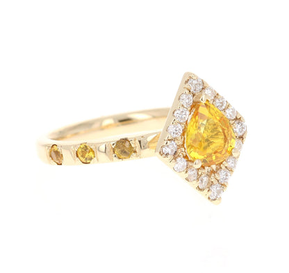 2.01 Carat Yellow Sapphire and Diamond 14 Karat Yellow Gold Ring