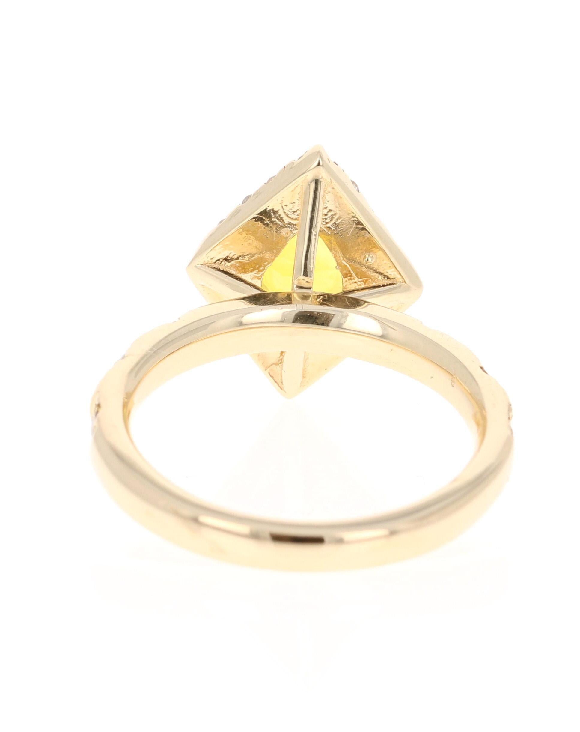 2.01 Carat Yellow Sapphire and Diamond 14 Karat Yellow Gold Ring
