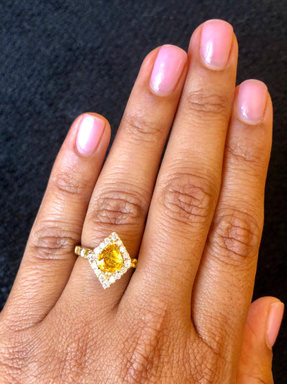 2.01 Carat Yellow Sapphire and Diamond 14 Karat Yellow Gold Ring