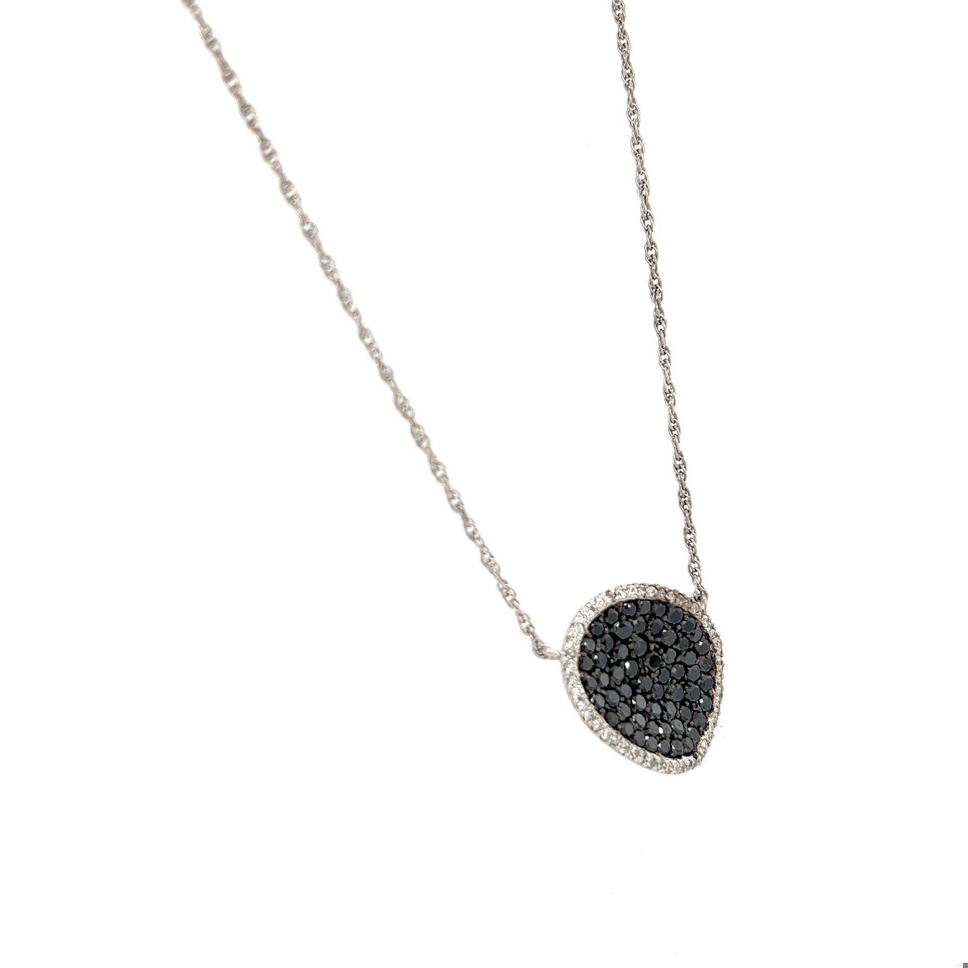 2.02 Carat Black Diamond White Diamond 14 Karat White Gold Chain Necklace