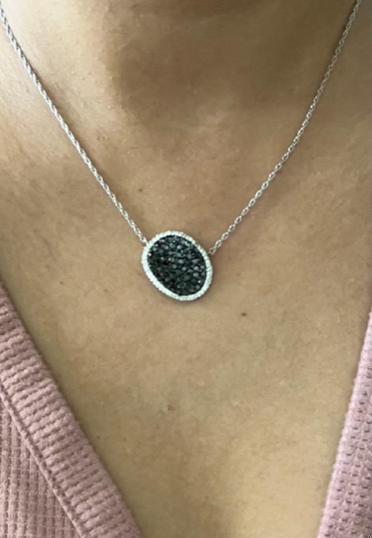 2.02 Carat Black Diamond White Diamond 14 Karat White Gold Chain Necklace