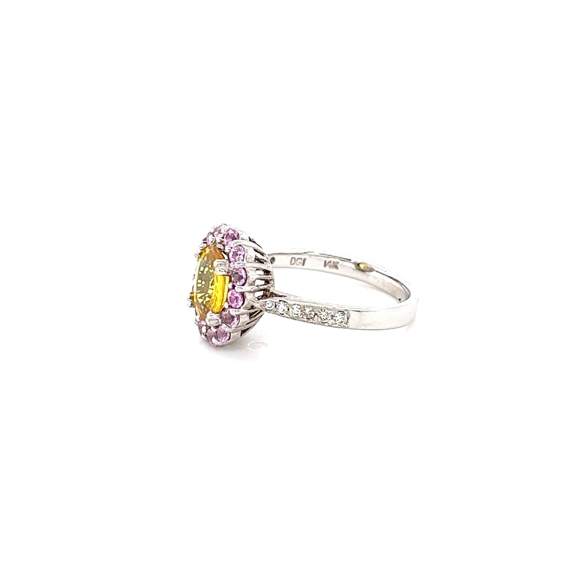 2.02 Carat Yellow Sapphire Pink Sapphire Diamond 14 Karat White Gold Ring