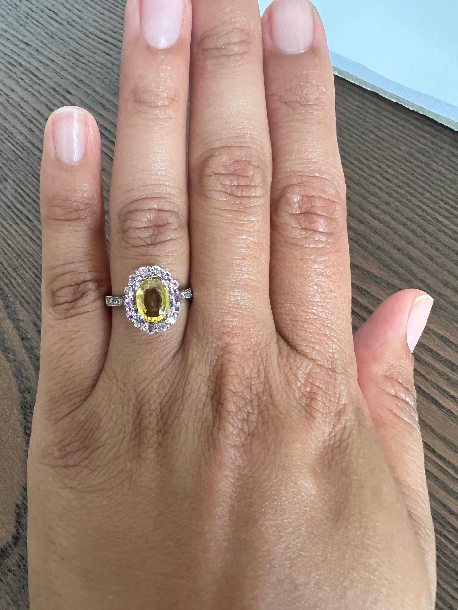 2.02 Carat Yellow Sapphire Pink Sapphire Diamond 14 Karat White Gold Ring