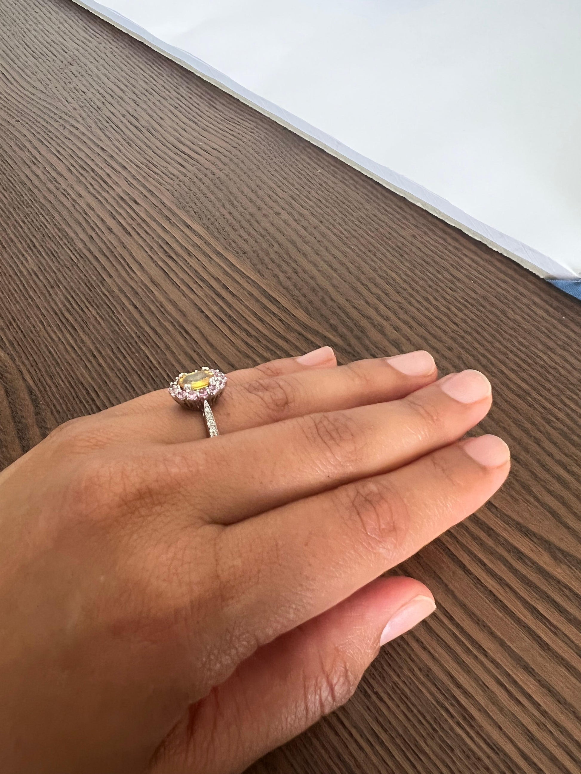 2.02 Carat Yellow Sapphire Pink Sapphire Diamond 14 Karat White Gold Ring