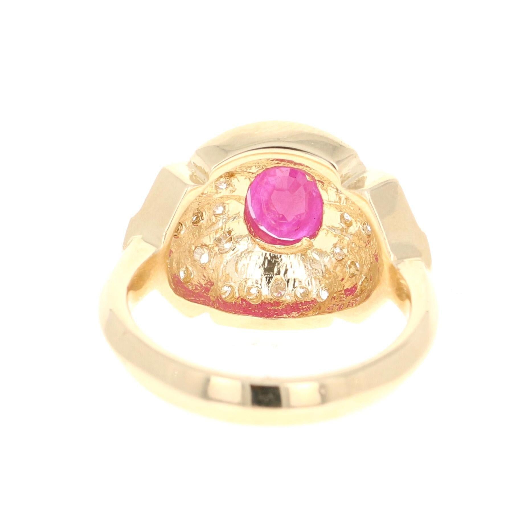 2.03 Carat Oval Cut Burmese Ruby Diamond 14 Karat Yellow Gold Ring