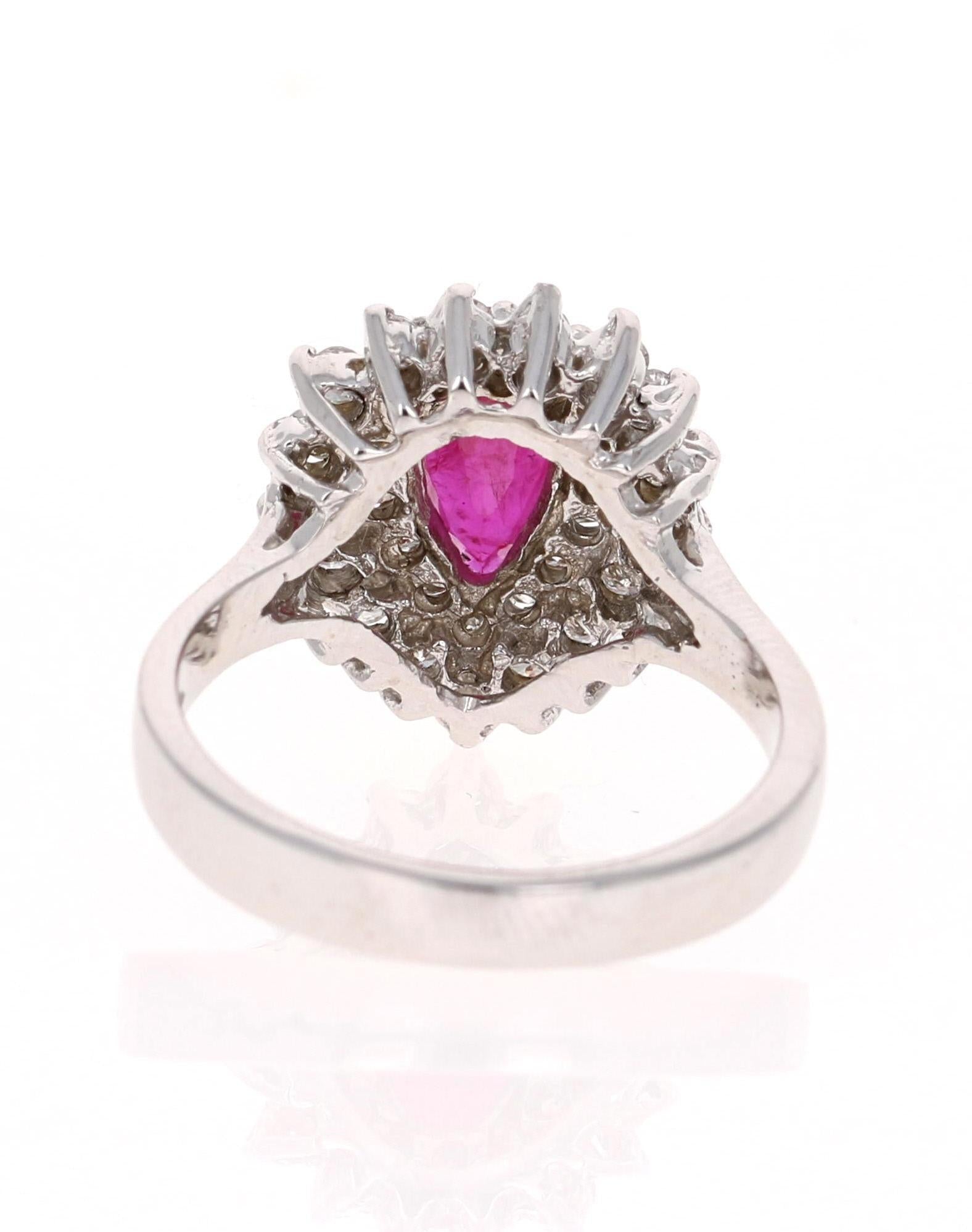 2.03 Carat Ruby Diamond 14 Karat White Gold Engagement Ring