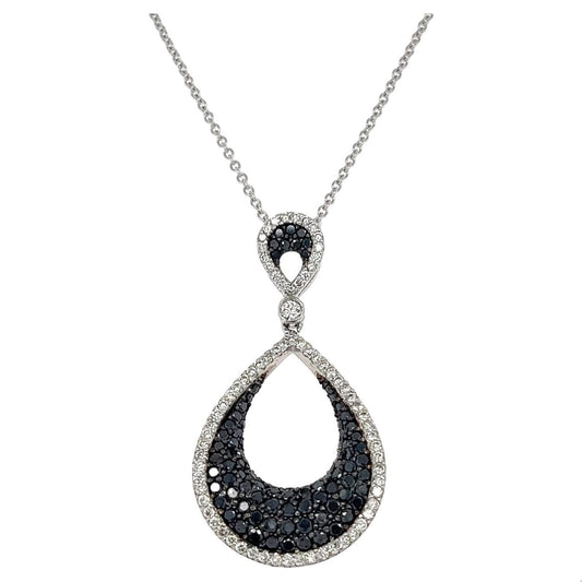 2.05 Carat Black Diamond White Diamond White Gold Pendant Chain Necklace