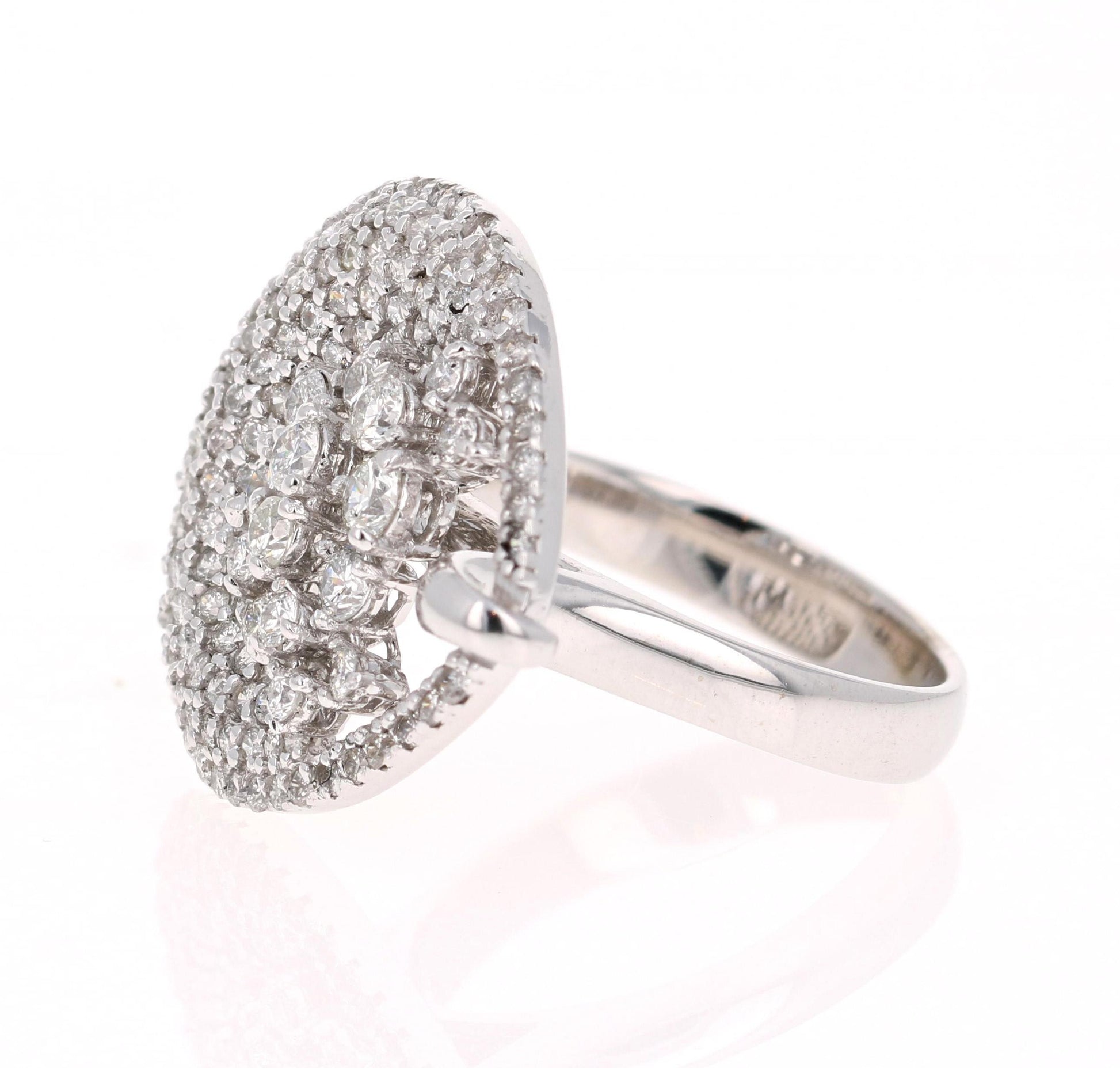 2.06 Carat Diamond Cocktail 14 Karat White Gold Ring
