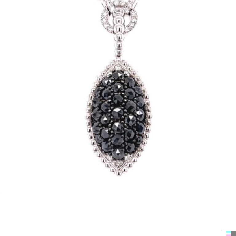 2.08 Carat Black Diamond White Diamond 14 Karat White Gold Chain Necklace