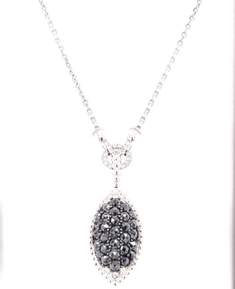 2.08 Carat Black Diamond White Diamond 14 Karat White Gold Chain Necklace