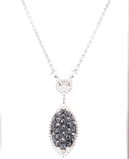 2.08 Carat Black Diamond White Diamond 14 Karat White Gold Chain Necklace