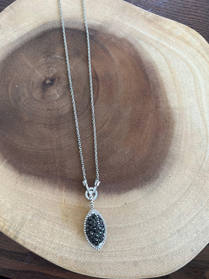 2.08 Carat Black Diamond White Diamond 14 Karat White Gold Chain Necklace