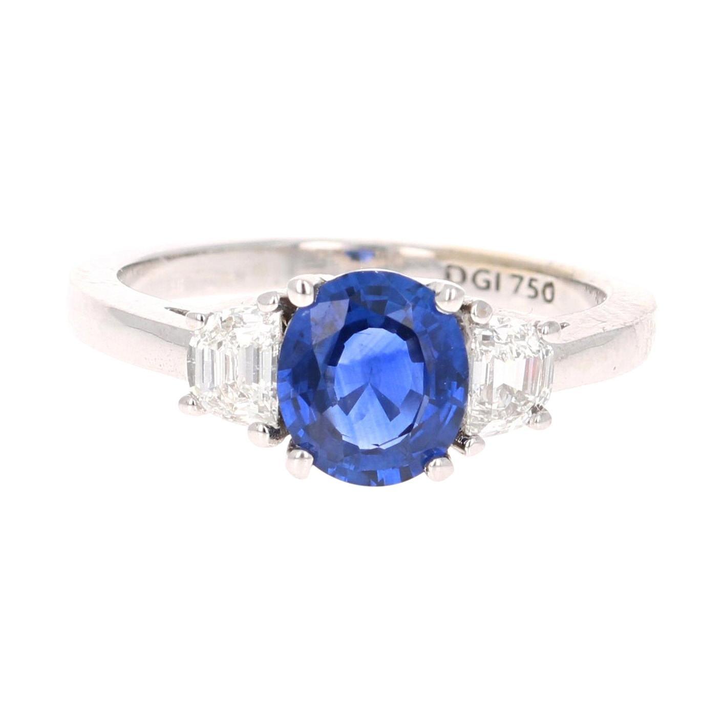 2.09 Carat GIA Certified Sapphire Diamond 18 Karat White Gold Engagement Ring