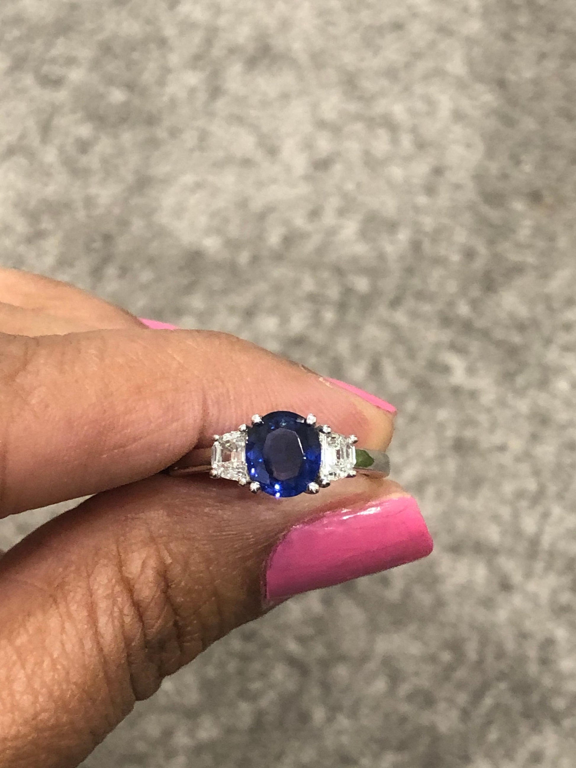 2.09 Carat GIA Certified Sapphire Diamond 18 Karat White Gold Engagement Ring