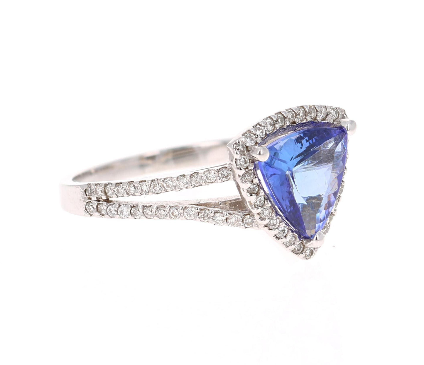 2.14 Carat Trillion Cut Tanzanite Diamond Cocktail Ring 14 Karat White Gold