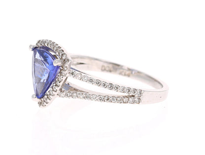 2.14 Carat Trillion Cut Tanzanite Diamond Cocktail Ring 14 Karat White Gold