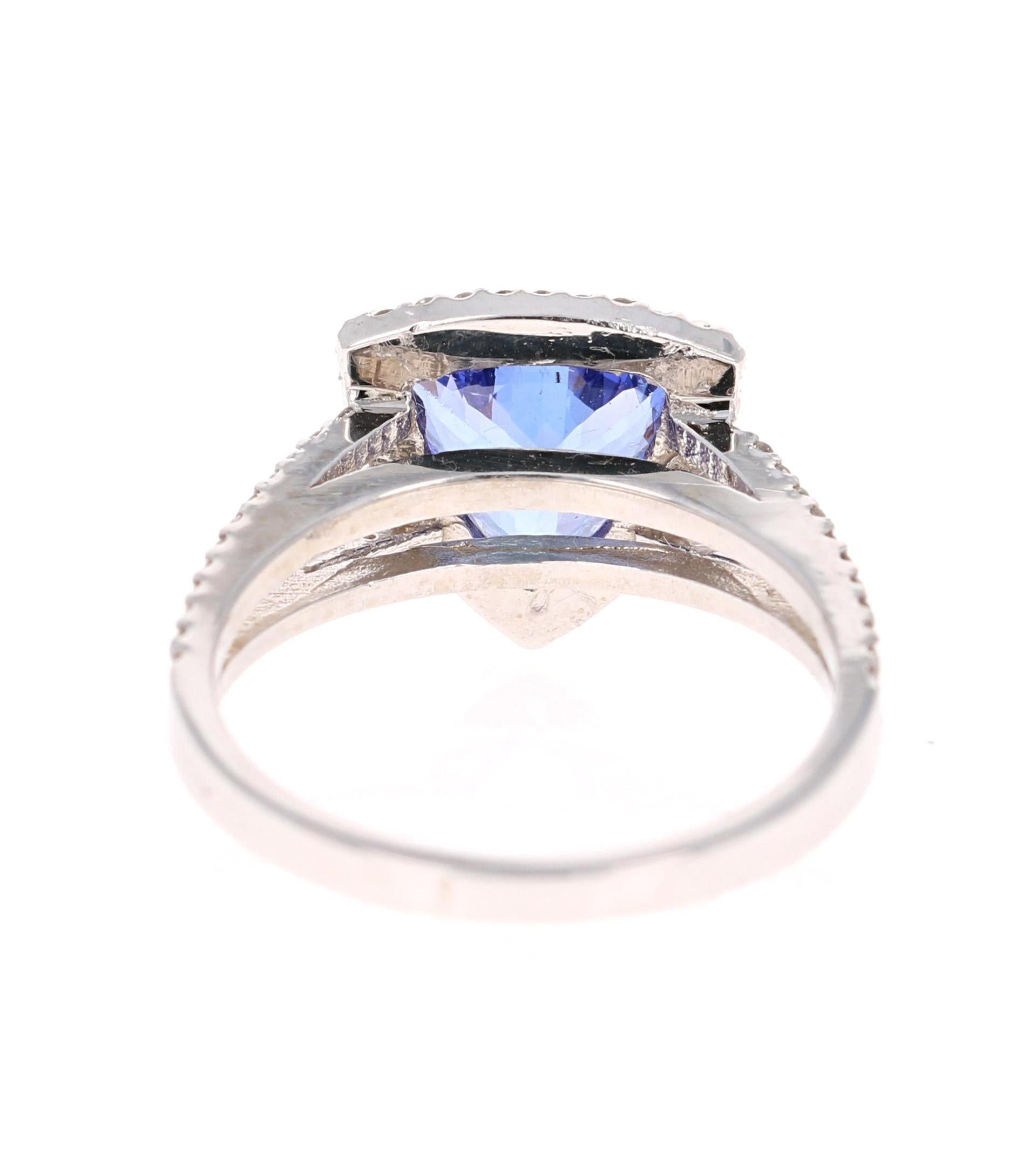 2.14 Carat Trillion Cut Tanzanite Diamond Cocktail Ring 14 Karat White Gold