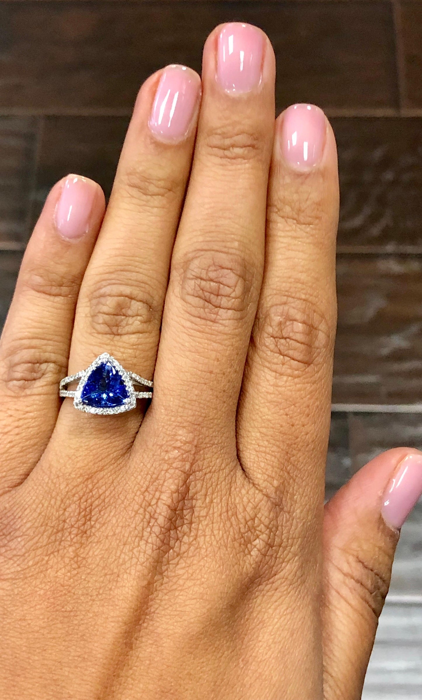 2.14 Carat Trillion Cut Tanzanite Diamond Cocktail Ring 14 Karat White Gold