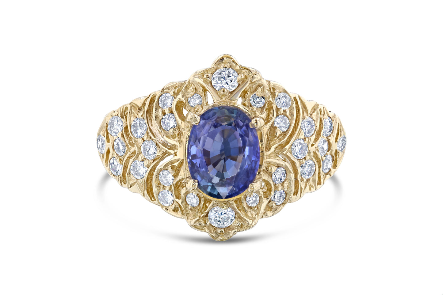2.15 Carat Sapphire Diamond 14 Karat Yellow Gold Cluster Ring