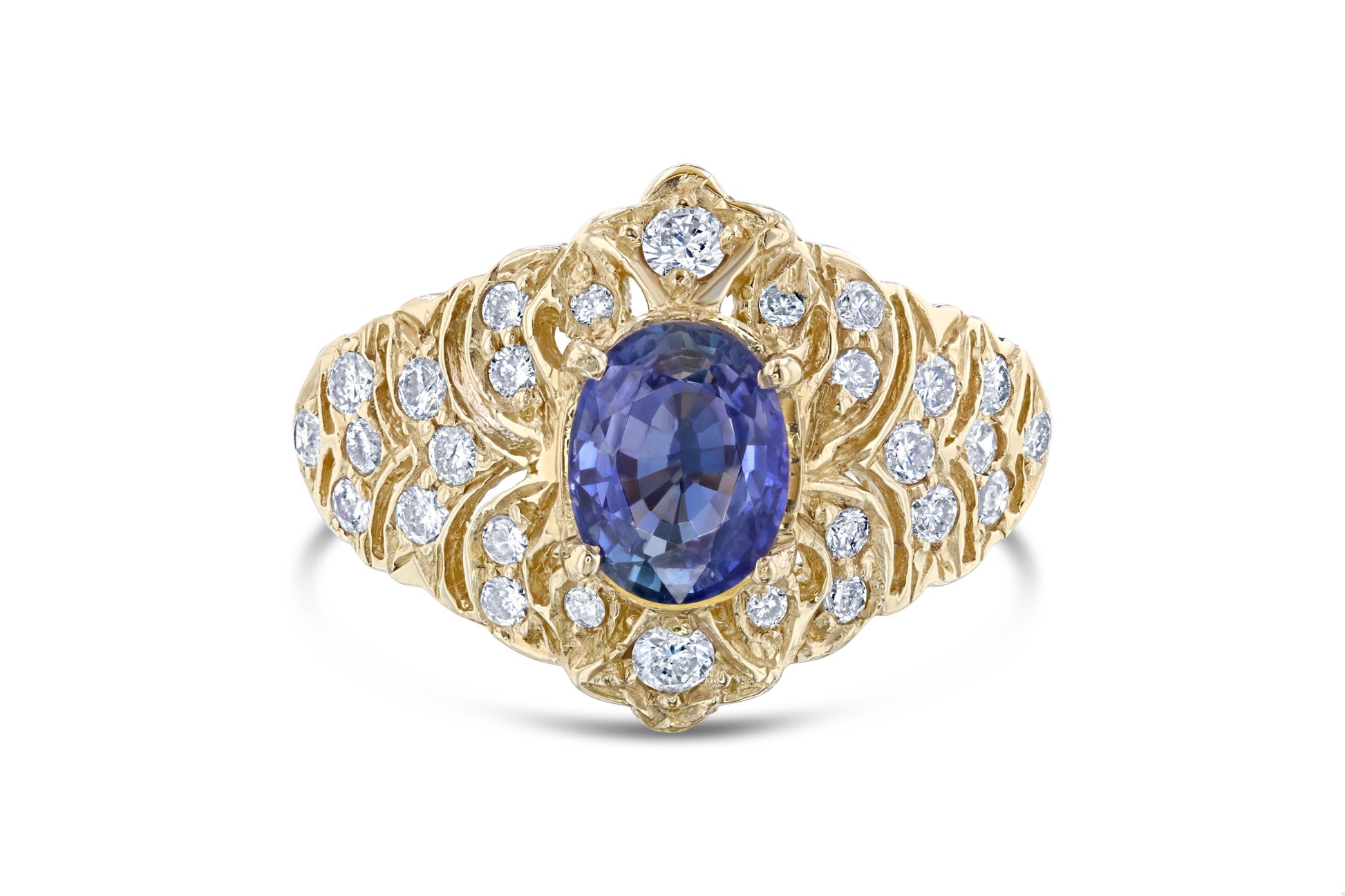 2.15 Carat Sapphire Diamond 14 Karat Yellow Gold Cluster Ring