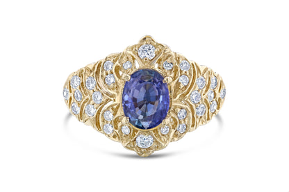 2.15 Carat Sapphire Diamond 14 Karat Yellow Gold Cluster Ring