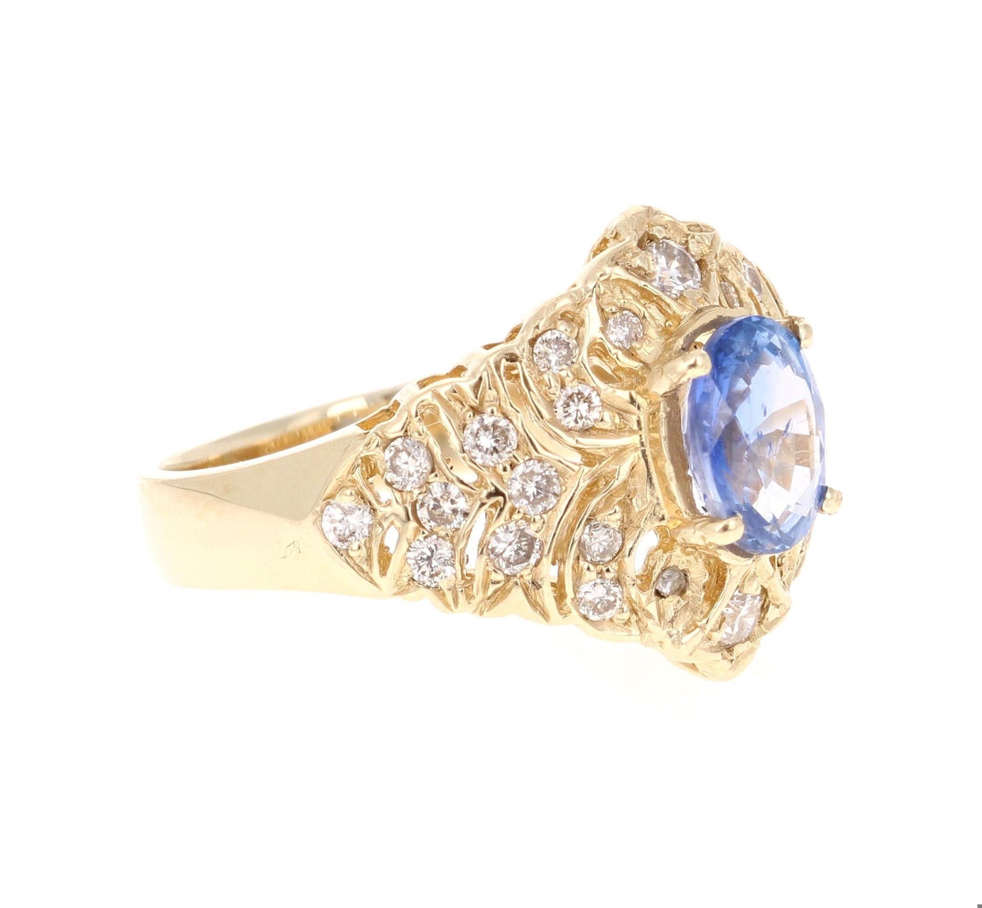 2.15 Carat Sapphire Diamond 14 Karat Yellow Gold Cluster Ring