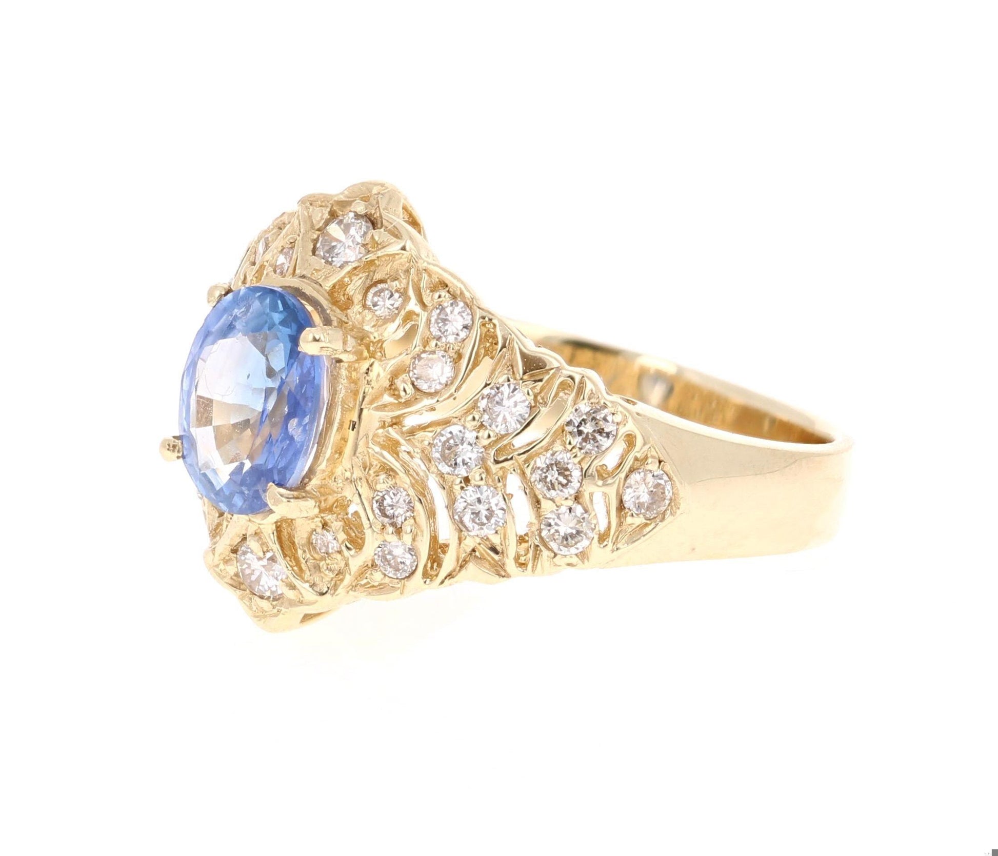 2.15 Carat Sapphire Diamond 14 Karat Yellow Gold Cluster Ring
