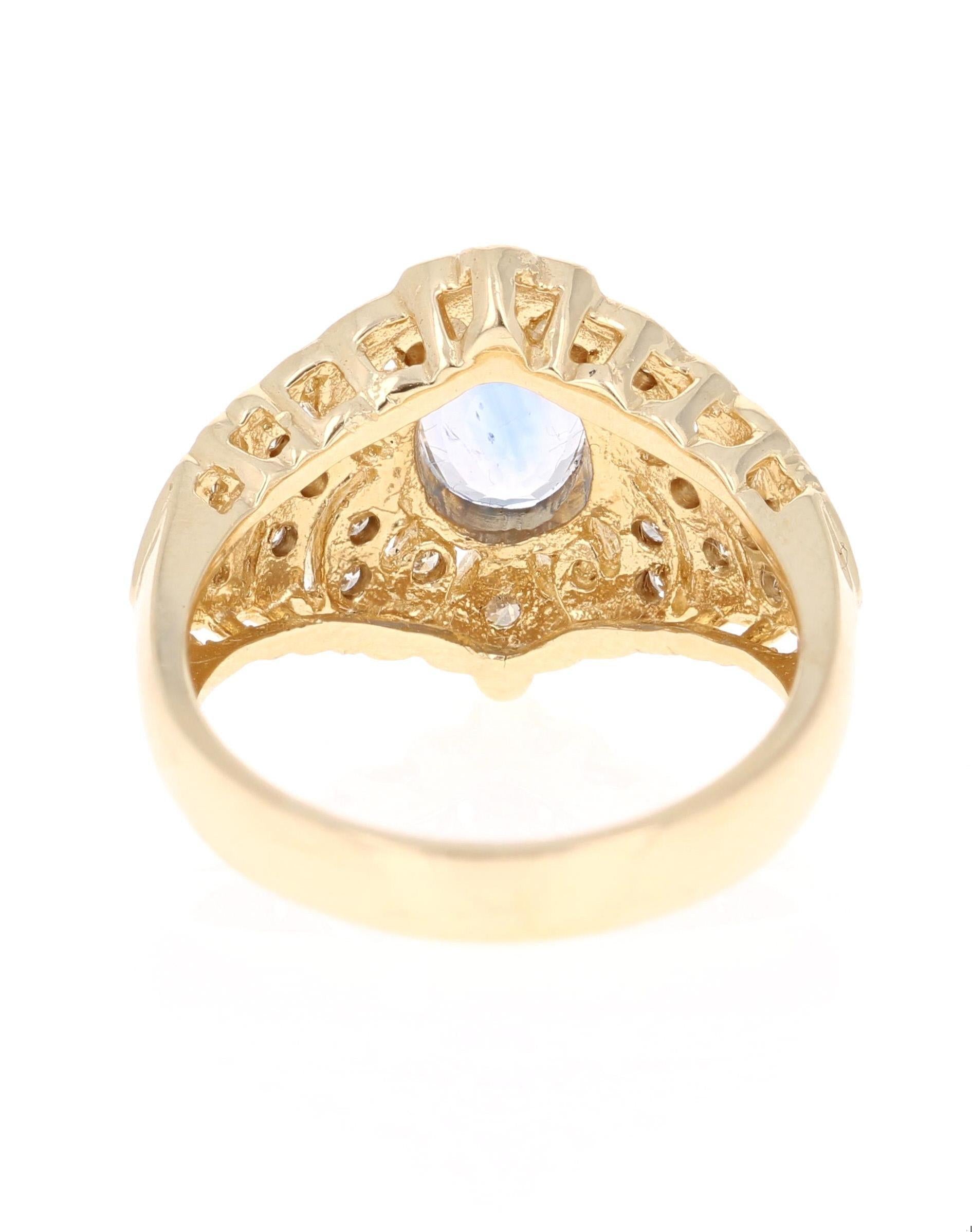 2.15 Carat Sapphire Diamond 14 Karat Yellow Gold Cluster Ring