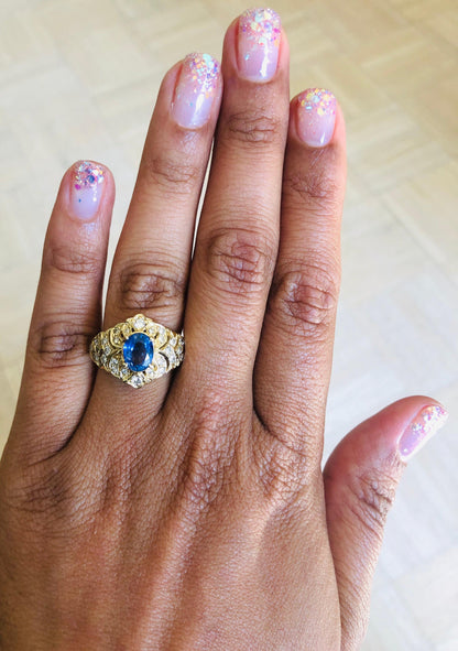2.15 Carat Sapphire Diamond 14 Karat Yellow Gold Cluster Ring