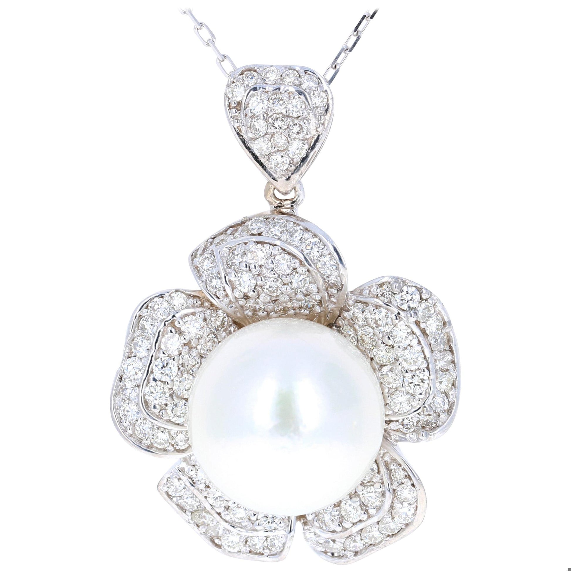 2.17 Carat Diamond and South Sea Pearl 18 Karat White Gold Pendant