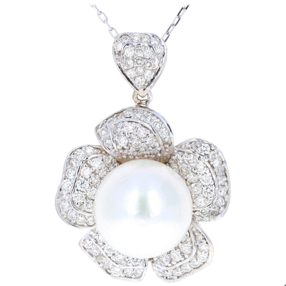 2.17 Carat Diamond and South Sea Pearl 18 Karat White Gold Pendant