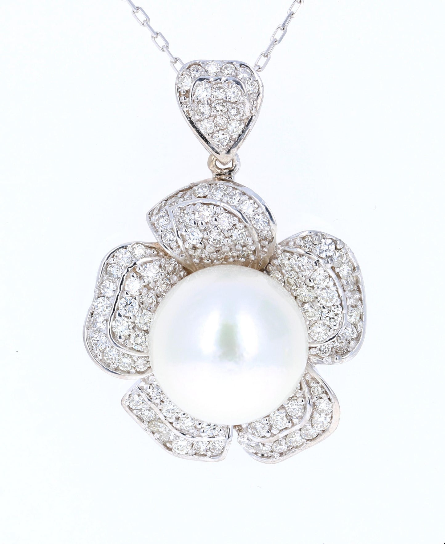 2.17 Carat Diamond and South Sea Pearl 18 Karat White Gold Pendant