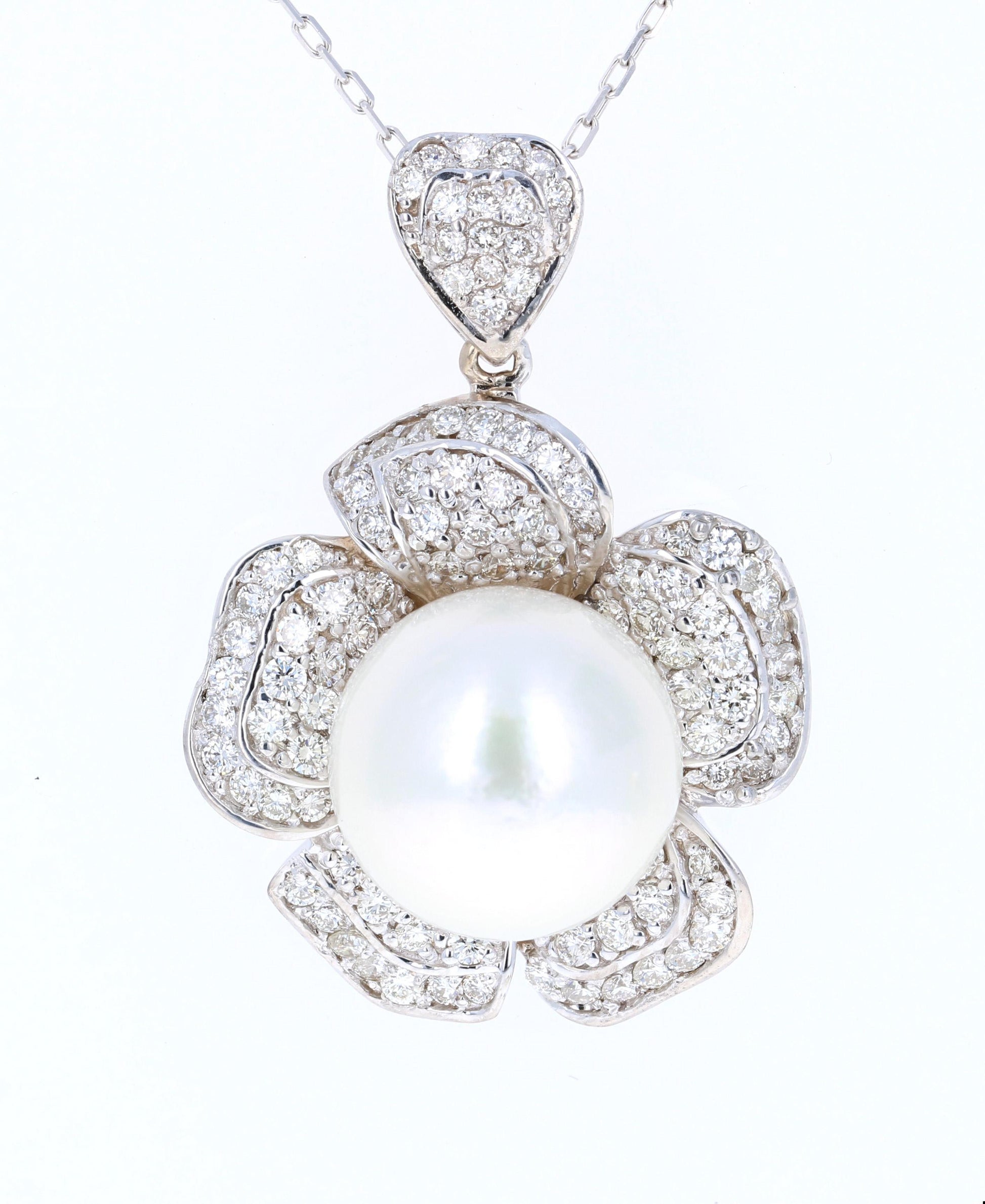 2.17 Carat Diamond and South Sea Pearl 18 Karat White Gold Pendant