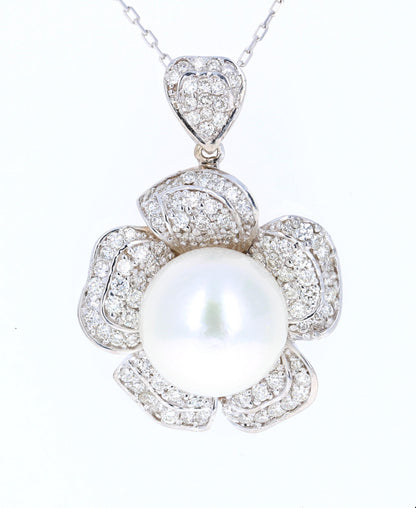 2.17 Carat Diamond and South Sea Pearl 18 Karat White Gold Pendant