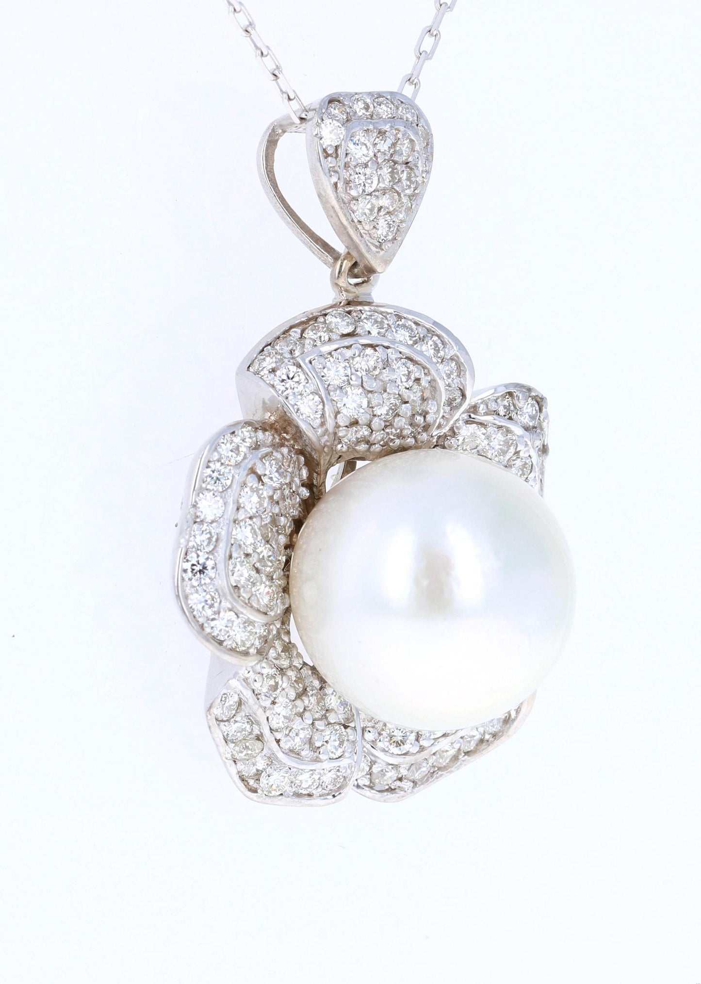 2.17 Carat Diamond and South Sea Pearl 18 Karat White Gold Pendant
