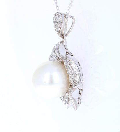 2.17 Carat Diamond and South Sea Pearl 18 Karat White Gold Pendant
