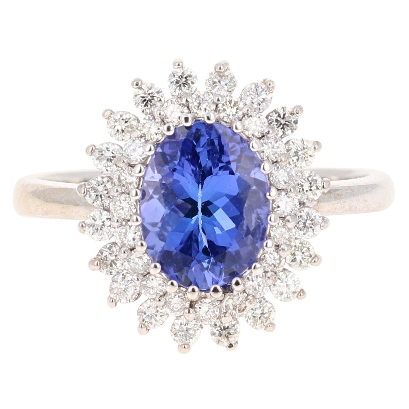 2.23 Carat Tanzanite Diamond 18 Karat White Gold Cocktail Ring