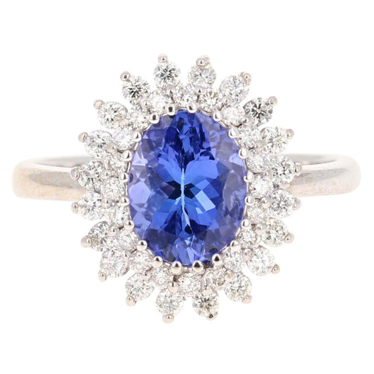 2.23 Carat Tanzanite Diamond 18 Karat White Gold Cocktail Ring