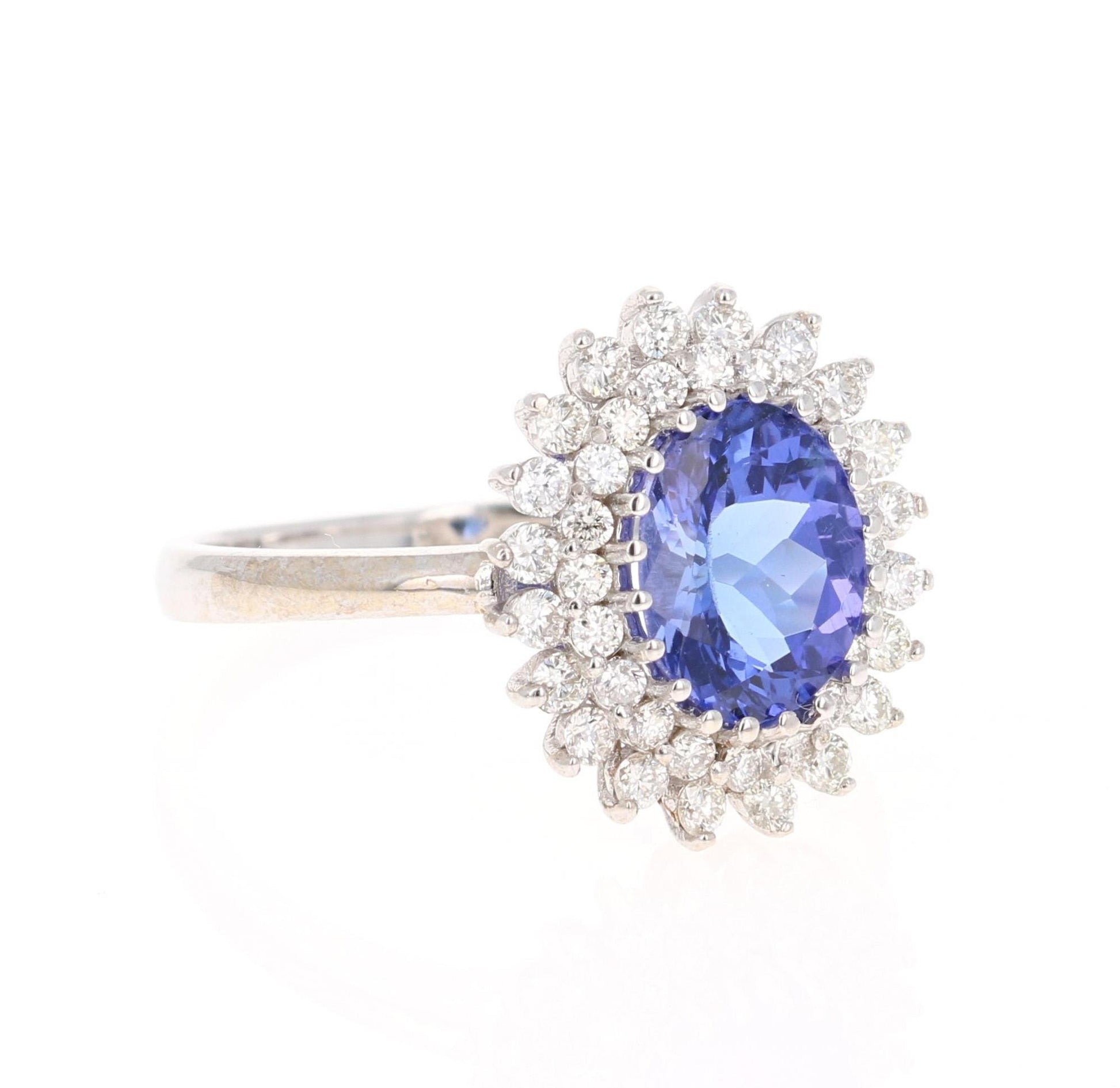 2.23 Carat Tanzanite Diamond 18 Karat White Gold Cocktail Ring